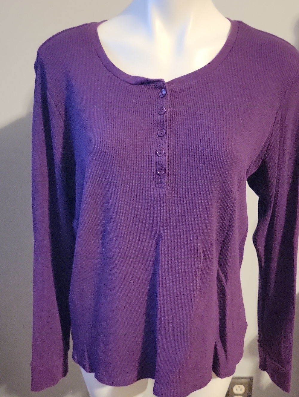 Essentials Purple Long-Sleeve Henley Top